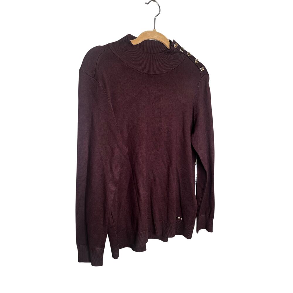 Calvin Klein Button Mock Neck Sweaters Knit Long Sleeve Brown Womens Size L NWT